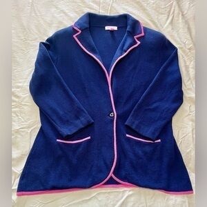 Lilly Pulitzer “Malibu” Button Up Blazer XL Blue w Pink Trim